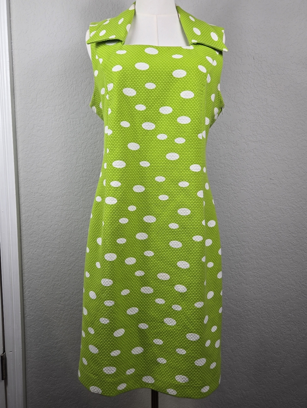 Sleeveless Lime Polka Dot Midi Dress - Picture 2 of 16